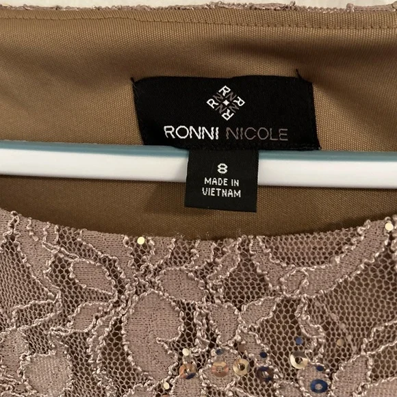 Ronni Nicole  Sequin Lace Long Sleeve Dress,  champagne color - Picture 7 of 9